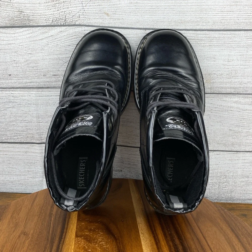 VTG Y2K Skechers Black Leather Chunky Lace Up Boot Men’s Shoe Size 11